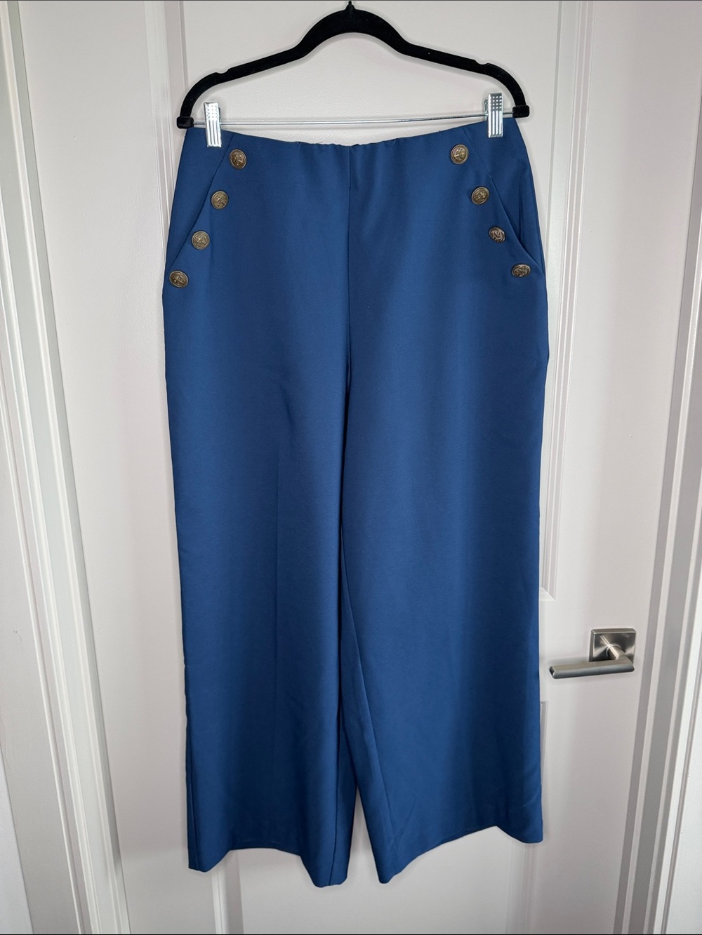 torrid Blue High-Rise Wide Leg Sailor Pants with Gold Buttons